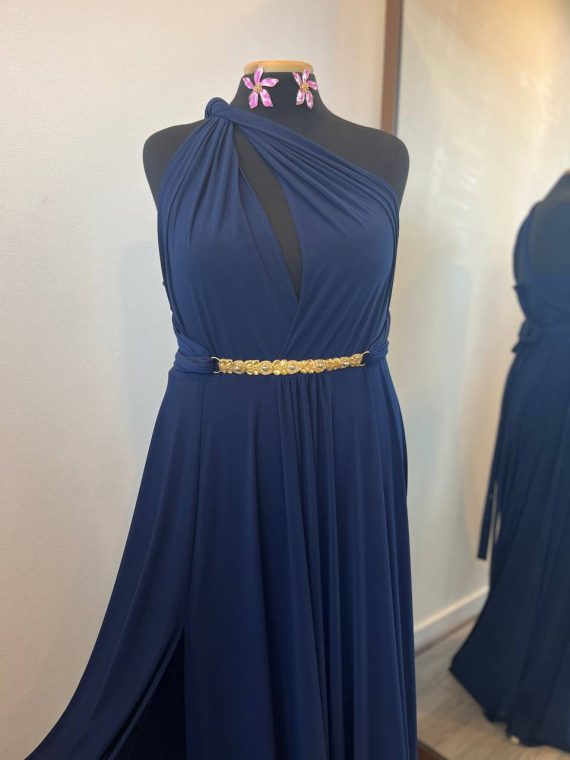 Vestido largo Multiforma (con peto) y tiras anchas azul marino L-XL
