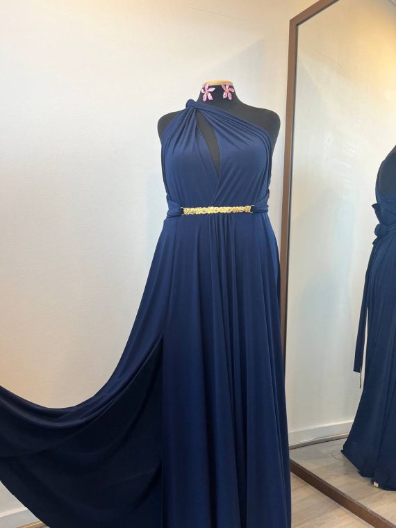 Vestido largo Multiforma (con peto) y tiras anchas azul marino L-XL