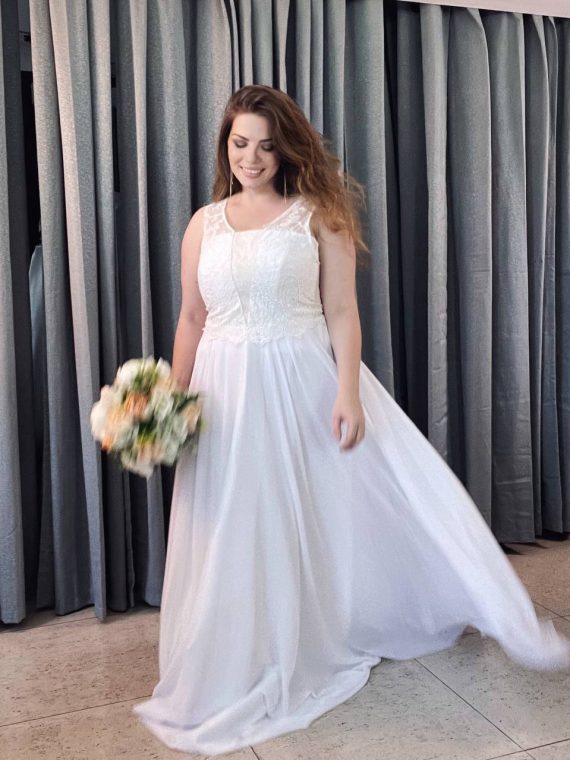 Modelo Santorini - Vestido largo con corse, top de encaje y falda de gasa