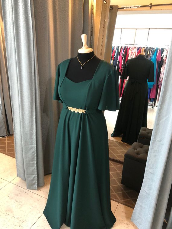 Vestido Diva Falda Larga Color Verde Esmeralda con mangas Talla "XL"