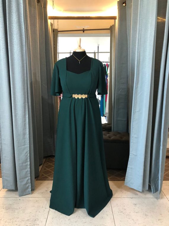 Vestido Diva Falda Larga Color Verde Esmeralda con mangas Talla "XL"