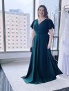 Vestido Mercedes falda Larga verde esmeralda con mangas