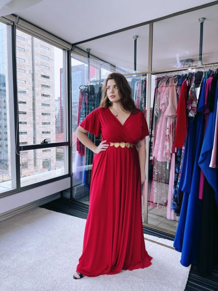 Vestido Verónica falda larga Rojo Italiano con mangas Talla 2XL
