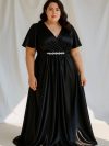 Vestido Emma con falda Larga color Negro (la espada escote en "V") talla "XL-2XL"