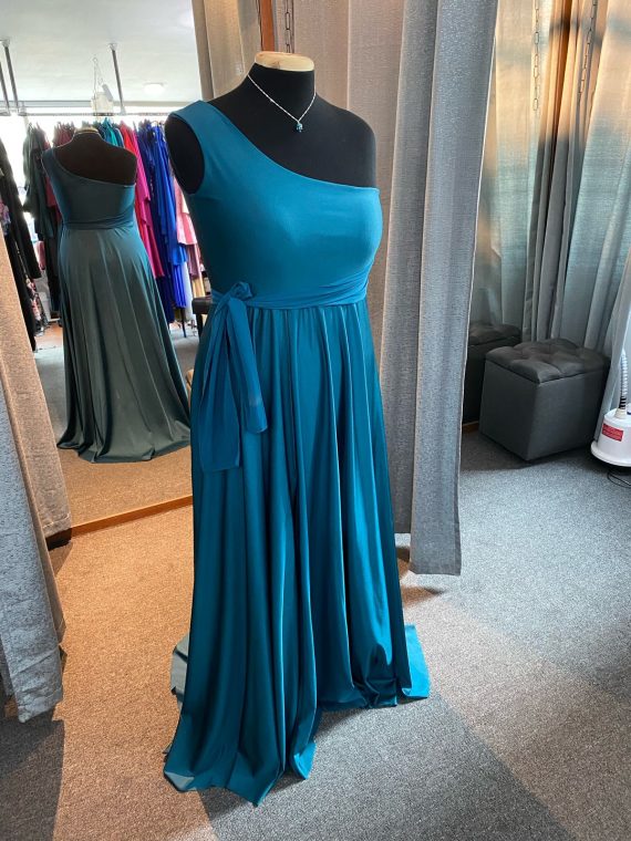 Vestido Miranda color Petróleo Asimétrico con tiras de gasa multiformas falda Larga