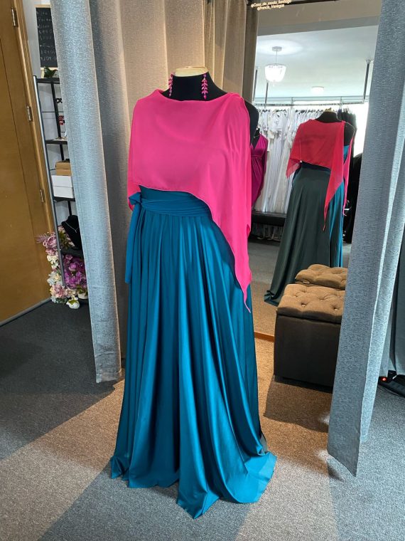 Vestido Miranda color Petróleo Asimétrico con tiras de gasa multiformas falda Larga