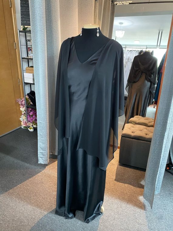 Vestido Jennifer color Negro Piel de Ángel con tiras de gasa multiformas falda Larga "Apegada" Talla : "L-XL"