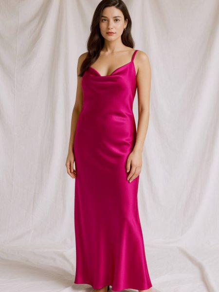 Vestido Eva color Fucsia Piel de Ángel falda Larga "Apegada" Talla : "S-M"