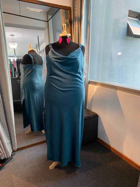 Vestido Eva color Petróleo Piel de Ángel falda Larga "Apegada"