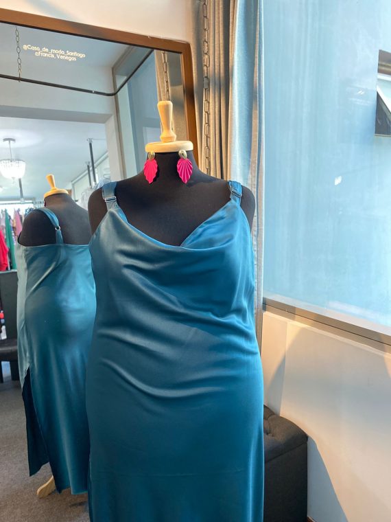 Vestido Eva color Petróleo Piel de Ángel falda Larga "Apegada"