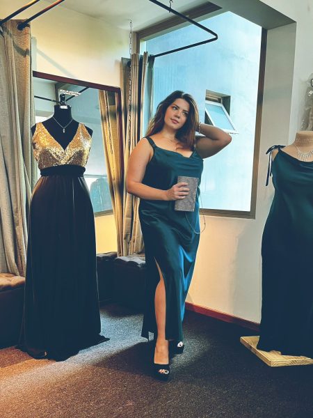 Vestido Eva color Petróleo Piel de Ángel falda Larga "Apegada"
