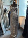 Vestido Eva color Plateado de lentejuelas falda Larga "Apegada" Talla : "L-XL"