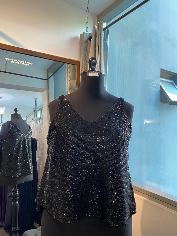 Top de Brillos (Lentejuelas) Negro escote hermoso "XL"