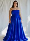 Vestido Leslie Azul rey sin mangas y falda larga de Tela Raso Opaco (Corsé) talla "M-L"