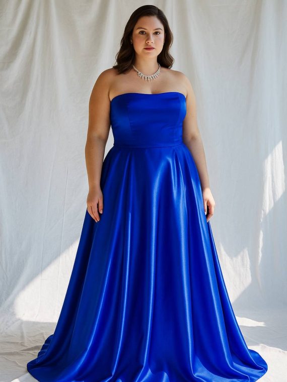Vestido Leslie Azul rey sin mangas y falda larga de Tela Raso Opaco (Corsé) talla "M-L"