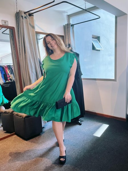 Vestido Antonia color Verde falda Corta Talla : "XL" de Lino