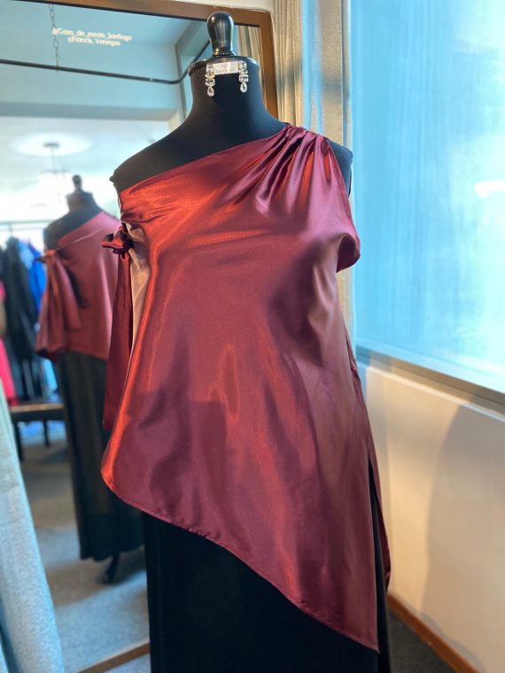 Blusas Semi-Formal Color Burdeo Asimétrico tela satinada
