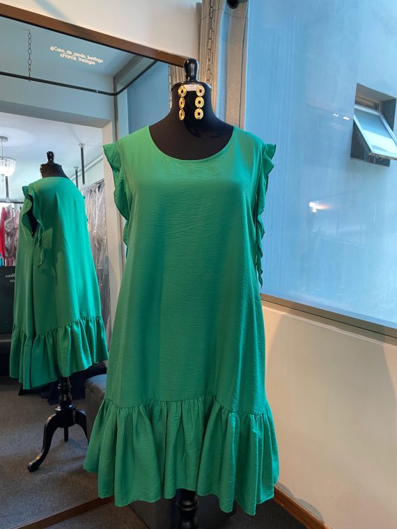 Vestido Antonia color Verde falda Corta Talla : "XL" de Lino