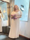 Vestido Lidia, Espalda en "V" mangas plato "XL" color Ivory falda Larga