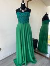 Vestido Largo Leslie Verde strapless (bordado) y falda larga de Tela gasa y satin (Corsé) talla "XL"