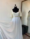 Vestido Diva Espalda con escote en "V" mangas plato de Encaje "XL" color Ivory falda Larga de Gasa