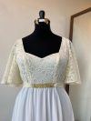 Vestido Diva Espalda con escote en "V" mangas plato de Encaje "XL" color Ivory falda Larga de Gasa