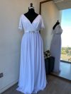 Vestido Mercedes con mangas plato de encaje falda larga de Gasa talla "XL-2XL" color blanco