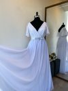 Vestido Mercedes con mangas plato de encaje falda larga de Gasa talla "XL-2XL" color blanco
