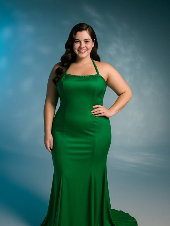 Vestido Luna color verde dupont falda Larga "Sirena" Talla : "L-XL"