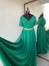 Vestido Mercedes con falda Larga de Crepe color Verde con mangas Plato talla "2XL-3XL"