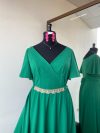 Vestido Mercedes con falda Larga de Crepe color Verde con mangas Plato talla "2XL-3XL"