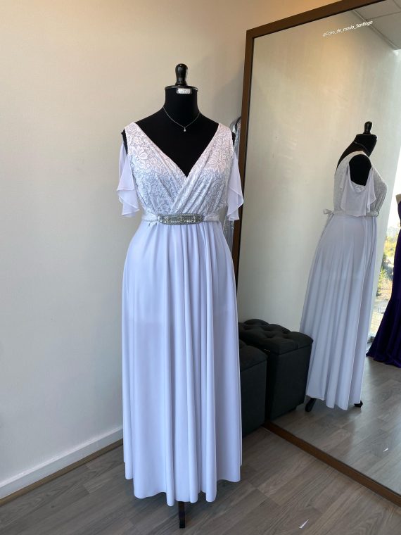 Vestido Lidia con mangas Gloria de gasa falda Larga de lycra talla "XL" color blanco novia Civil