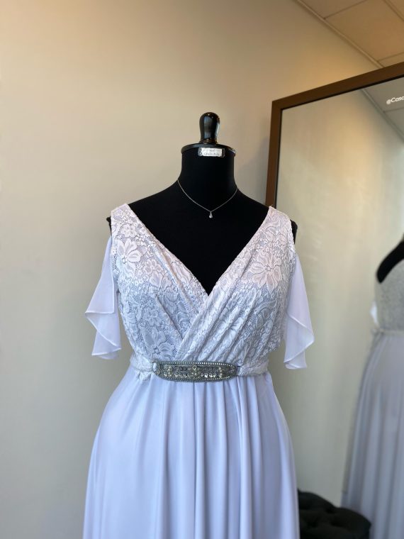 Vestido Lidia con mangas Gloria de gasa falda Larga de lycra talla "XL" color blanco novia Civil