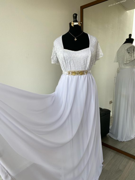 Vestido Diva con mangas plato de encaje falda larga de lycra talla "XL-2XL"