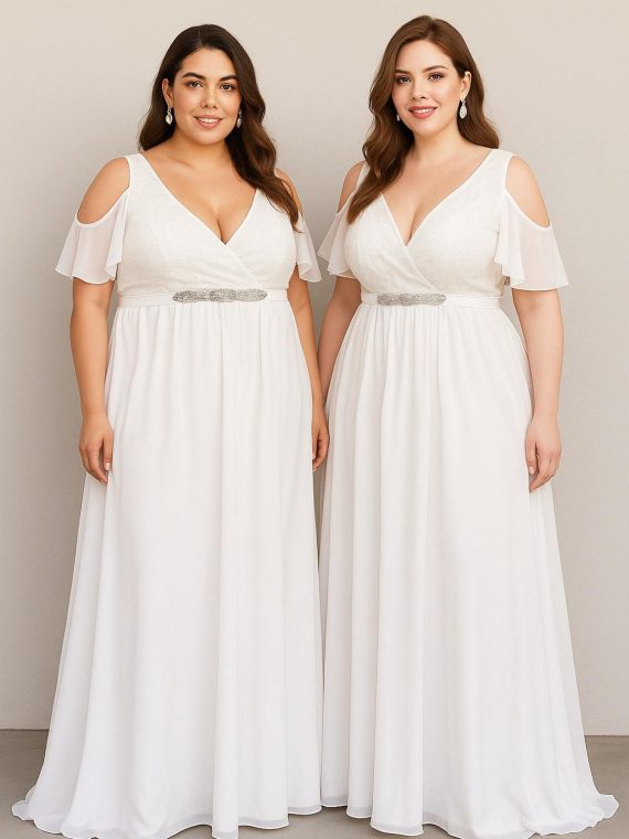 Vestido Lidia con mangas Gloria de gasa falda Larga de lycra talla "XL" color blanco novia Civil