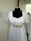 Vestido Diva con mangas de encaje  y falda larga de Gasa "XL-2XL"novia civil color blanco