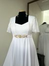 Vestido Diva con mangas de encaje  y falda larga de Gasa "XL-2XL"novia civil color blanco