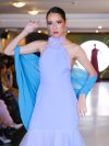 Vestido Violetta (Exclusivo para arriendo) color Lila cuello Halter falda Larga "Recta" con tul Talla : "XS"