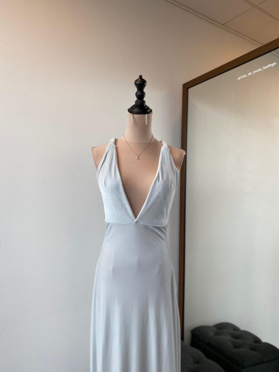 Vestido Josefa terciopelo plata (gris) falda Larga "recta" A medidas