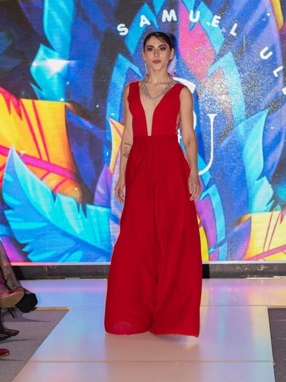 Vestido Margarita, Rojo con Falda de gasa S-M