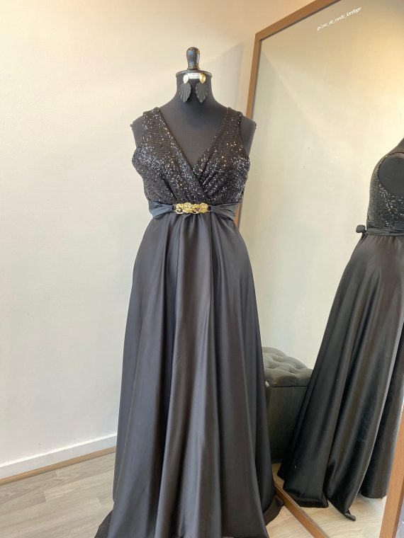 Vestido Emma con falda Larga color Negro top de Lentejuelas (la espada escote en "V") talla "L-XL"