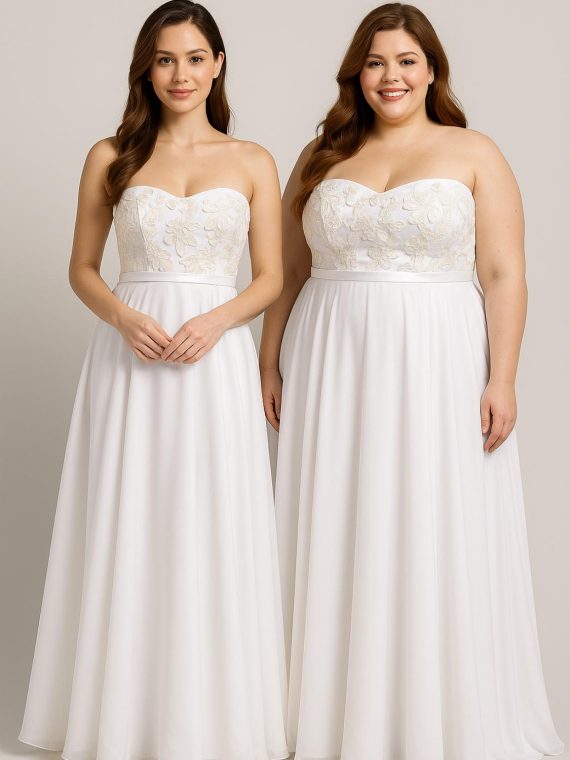 Vestido de novia talla "L-XL" Leslie sin mangas strapless (corsé) y falda larga de gasa