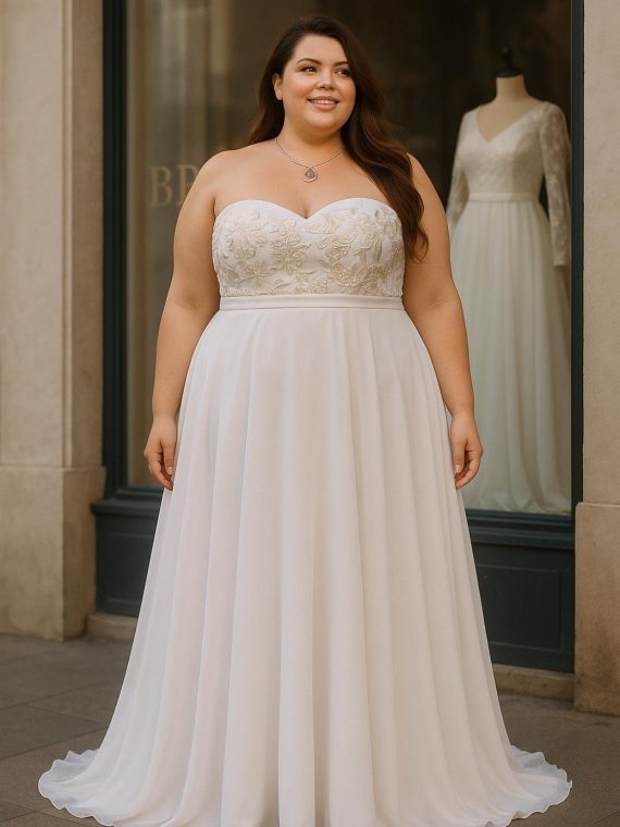 Vestido de novia talla "L-XL" Leslie sin mangas strapless (corsé) y falda larga de gasa