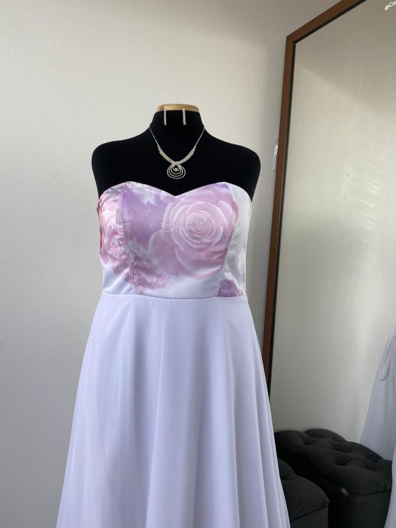 Vestido de novia talla "L-XL" Leslie sin mangas strapless (corsé) y falda larga de gasa top con estampado