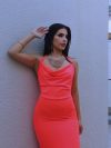 Vestido Vega (Exclusivo para arriendo) sirena (apegado) Fluor falda larga con cola "XS-S"