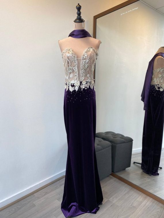 Vestido Paloma con corse (apegado) color beige y morado Sirena "S-M"