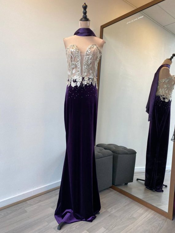 Vestido Paloma con corse (apegado) color beige y morado Sirena "S-M"