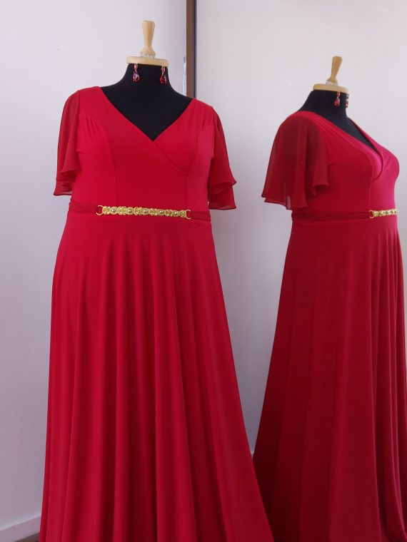 Vestido Mercedes color Rojo mangas plato talla "XL-2XL"
