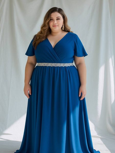 Vestido Nataly falda larga color Azul talla "2XL-3XL" Mangas de gasa