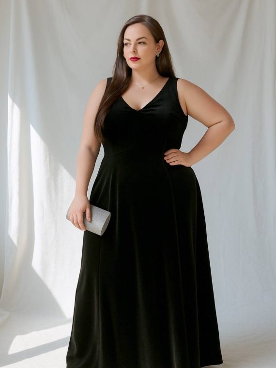 Vestido Jeniffer color Negro Terciopelo falda Larga